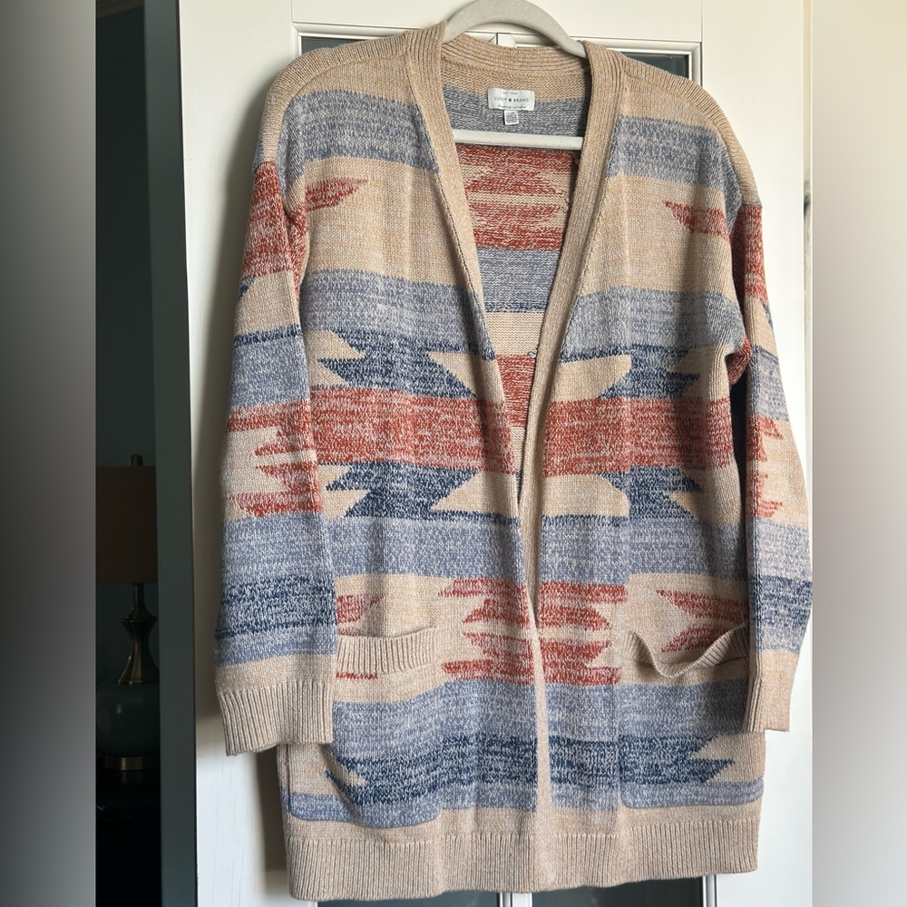 EUC Lucky Brand Neutral Aztec Detail cardigan sweater. L.